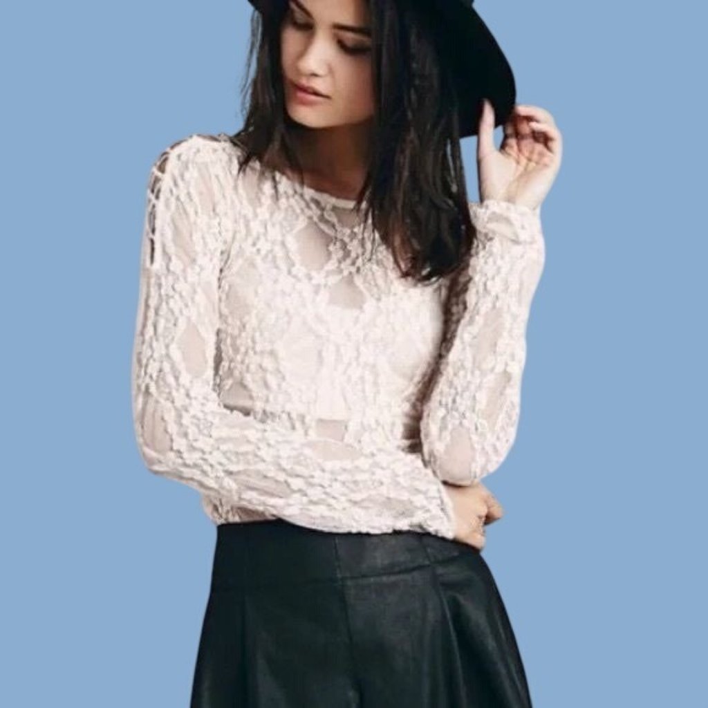 Free People White Sheer Lace Lace Up Shoulder Top Xs | Balletcore Coquette Siren